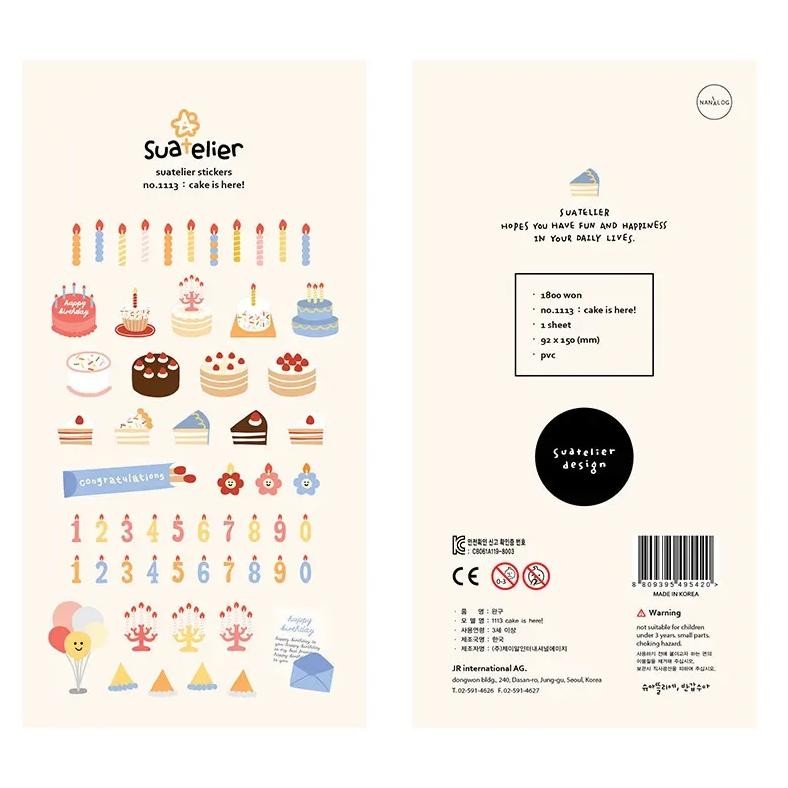 

Korean Import Brand Suatelier Kawaii Birthday Cakes Candles Stickers Scrapbooking Diy Diary Stationery Sticker Cute