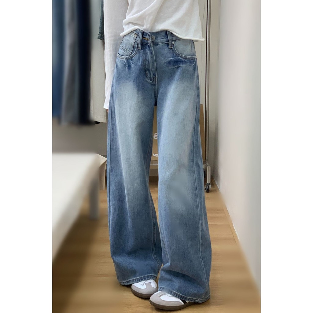 Cool GirlJeans Kaki Lebar Berwarna Terang Yang Modis Dan Bergaya Untuk Wanita Celana Panjang Longgar