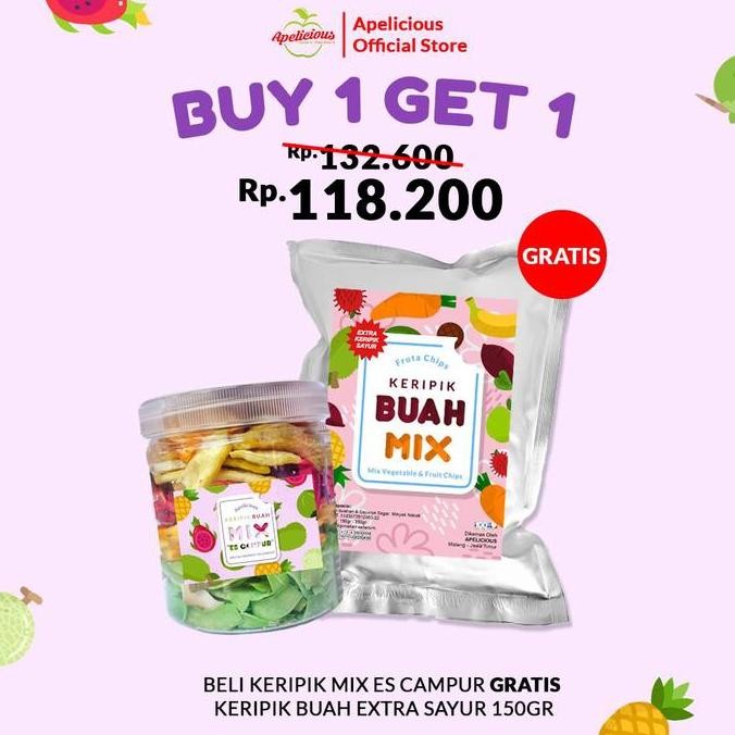 

APELICIOUS [GRATIS MIX BUAH EXTRA SAYUR 150g] Keripik Mix S Teler Durian / Keripik Mix S Campur