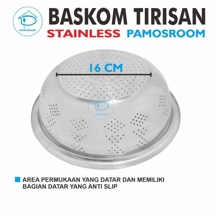 PAMOSROOM BASKOM SARINGAN STAINLESS 30CM BASKOM TIRISAN BUAH SAYUR