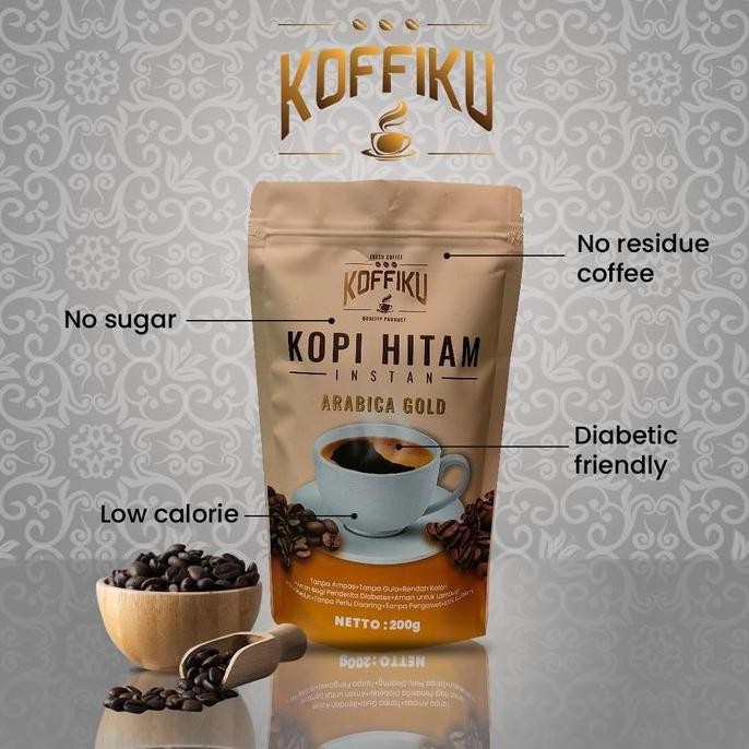 

[ARABIKA GOLD] KOFFIKU Spray Dried Instant Coffee 200 gram / Kopi Hitam Instan / Kopi Bubuk Tanpa Ampas Sugar Free Natural Low Fat Dairy Free Black coffee
