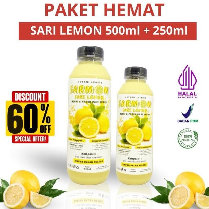 

JH8 Sari Lemon Murni Sarmon 500ml + 250ml Pure Lemon Juice Organik Bebas gula Alami Botol