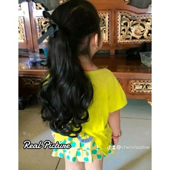 Cheii Rambut Palsu Kuncir Anak Curly Sintetis Lurus Smoothing / Ponytail Curly Wave Synthetic Ribbon