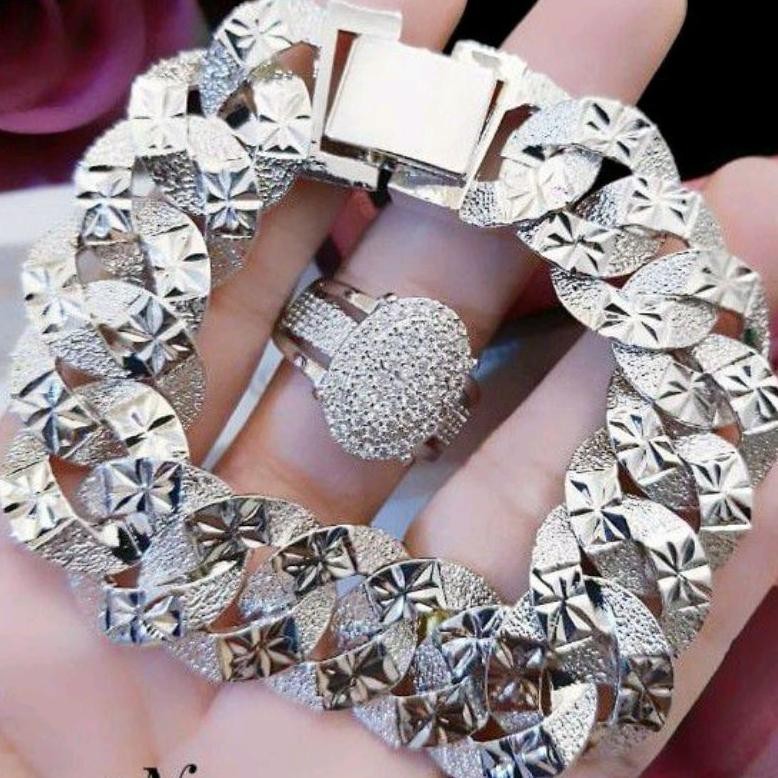 SET PERHIASAN XUPING GELANG DAN CINCIN TITANIUM BERLIAN PERAK DiM