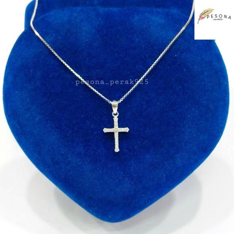 KALUNG PERAK ASLI 925 LAPIS EMAS PUTIH KALUNG SALIB KALUNG WANITA/PRIA LIONTIN SALIB PERMATA PERAK A