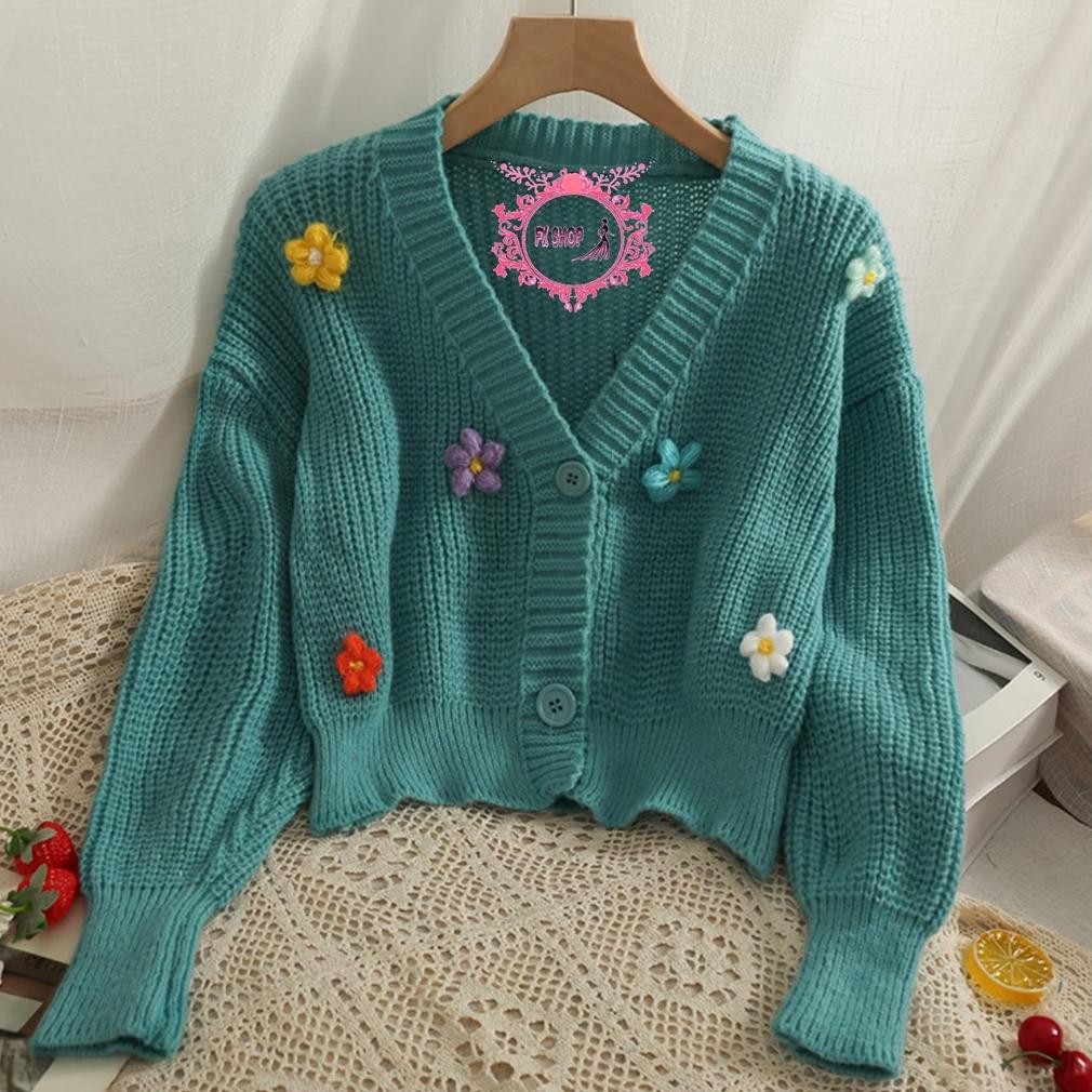 Rajutid Cardi Flow / Cardigan Korea Premium Bunga 3D / Timbul