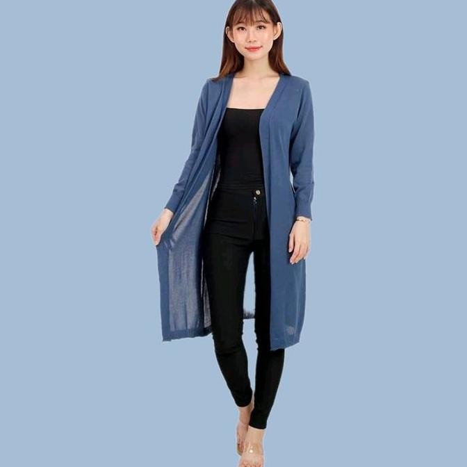 Cardigan Rajut Panjang Wanita Model Long Coat Korean Basic Simple Polos Red Merah Cantik Knitwear  O