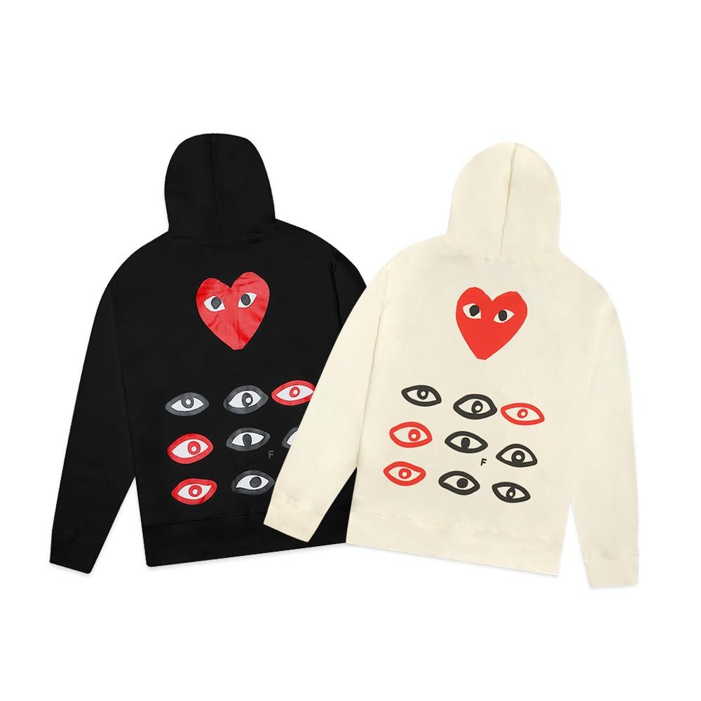 Cdg Play Triple Texts Zip-Up Hoodie New Best Quality 100% Original