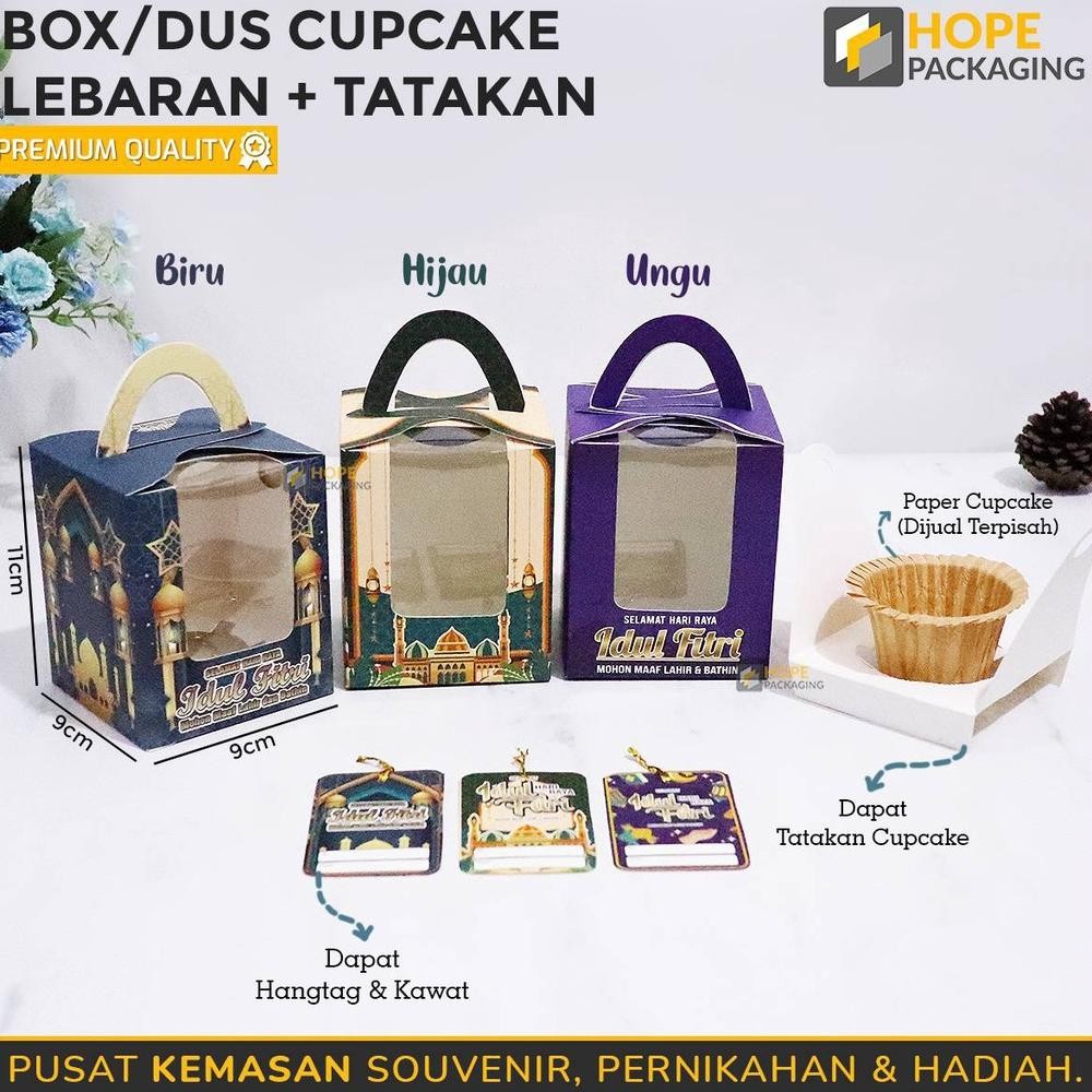 

[ Harga/5 PCS ] Box / Dus Cupcake lebaran + hang tag / Gable Box Hampers Kue Kering / hampers / idul fitri / Iedmubarak
