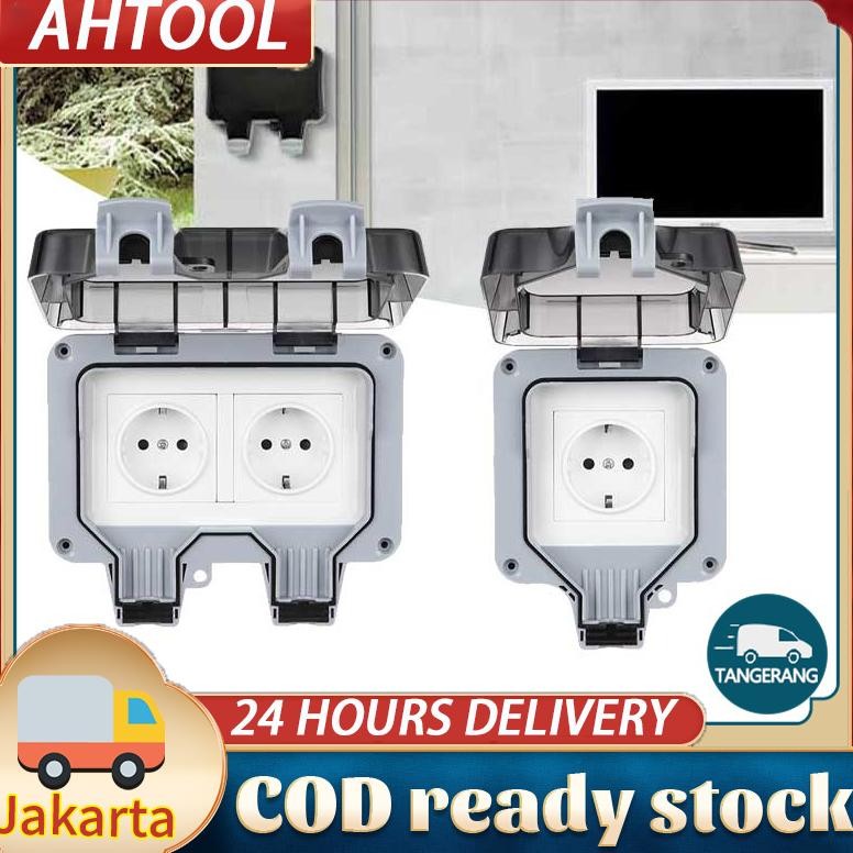 [Cod] Stop Kontak IP66 Outdoor Waterproof Socket EU Stop Kontak Anti Air Anti Hujan IP66 Colokan Ant