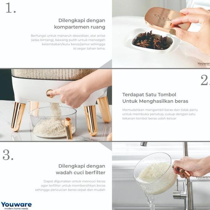 (Cod Luar Jabodetabek) Youware - Skye Rice Container  Kontainer Beras  Kotak Beras Transparan  Wadah