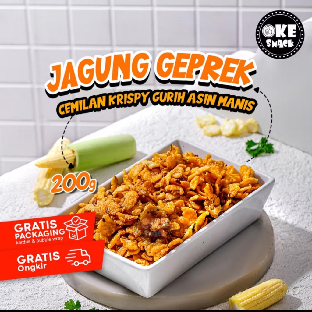

Jagung Geprek CemilanJAGUNG GEPREK – CAMILAN GURIH ASIN MANIS YANG RENYAH 200g
