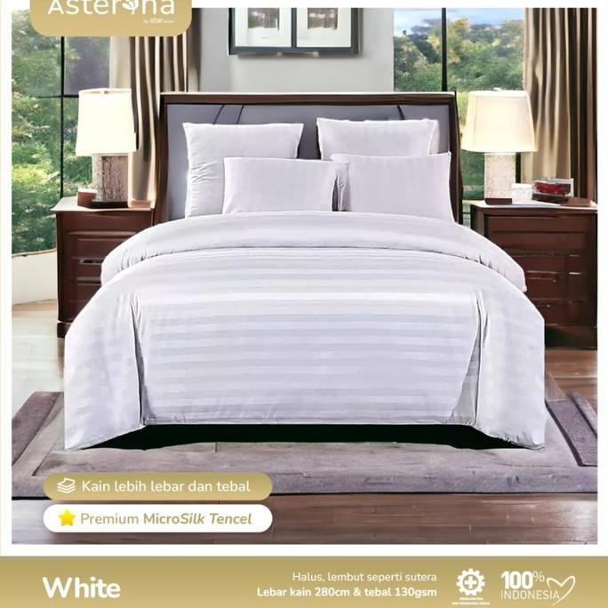Bedcover + Sprei Hotel Micro Bamboo Motif Salur Putih