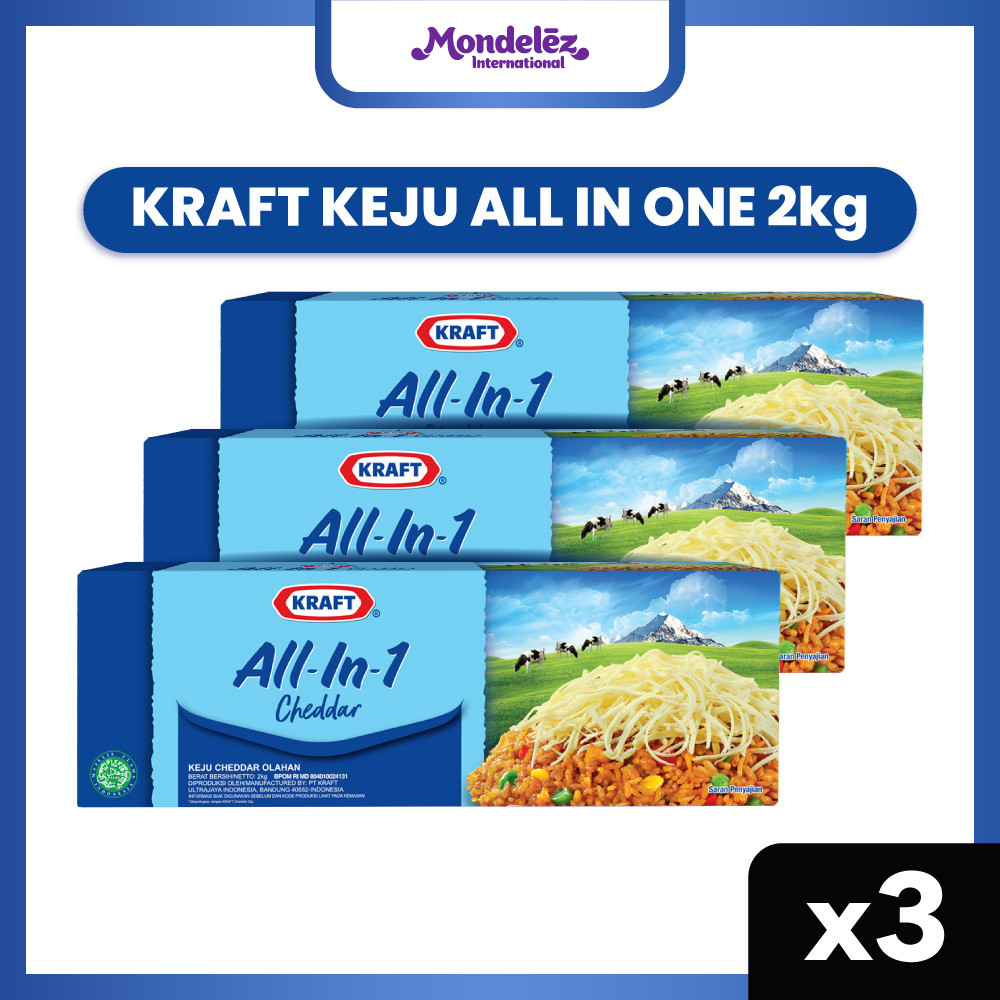 

3pcs Kraft Keju All in 1 Cheese 2 Kg | Cheese Tasty, Milky, dan Gurih dari Keju & Susu Asli New Zealand [Triple Pack / x3]