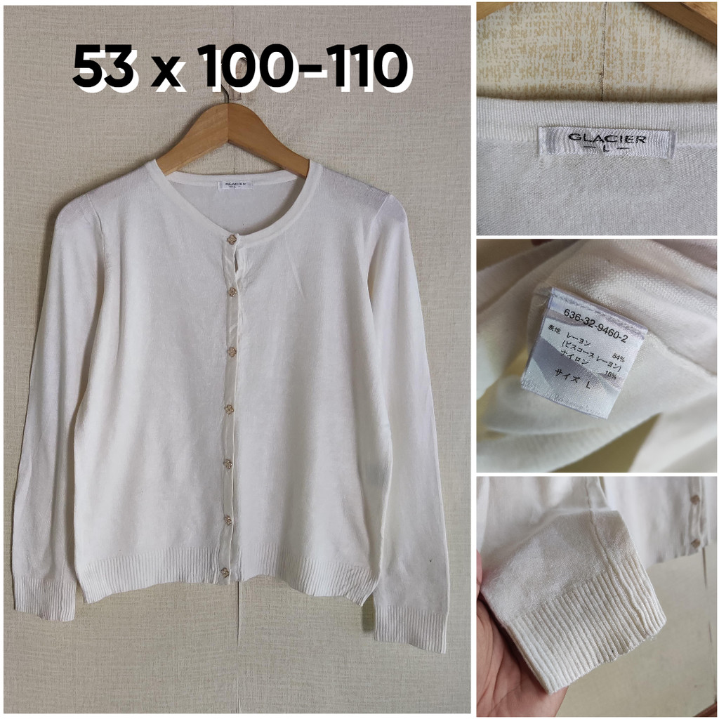 Cardigan Glacier Putih O Neck Size L Wanita Atasan Cewek Outer Knit Lembut Sweater Cardi ZX713