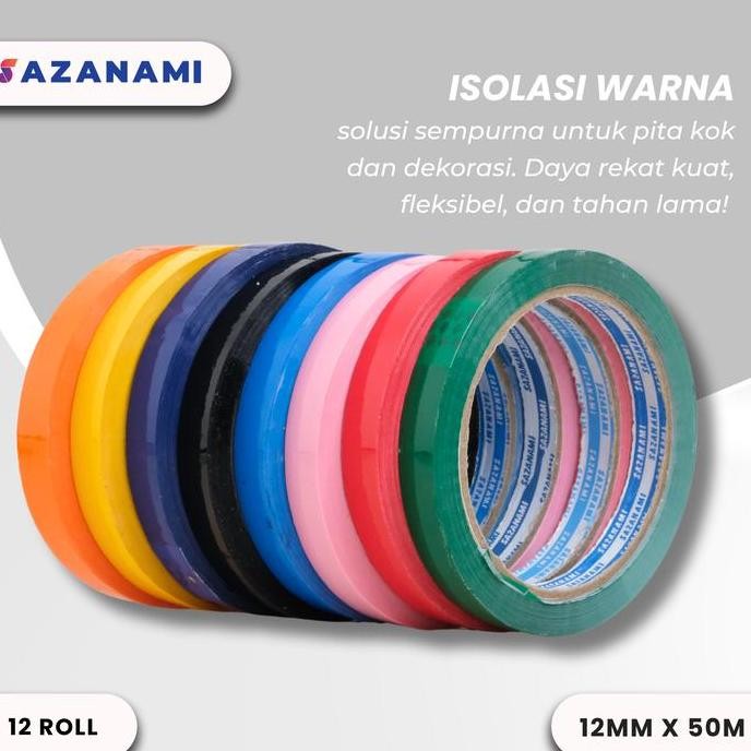 

1 PACK LAKBAN ISOLASI WARNA 12MM X 50M SAZANAMI SELOTIP WARNA 1 LUSIN