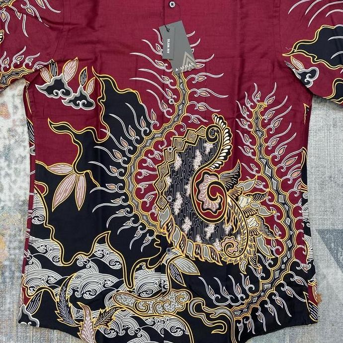 BARU Kemeja Batik Alisan Slimfit Lengan Panjang Motif Tosca Biru Maroon Hitam
