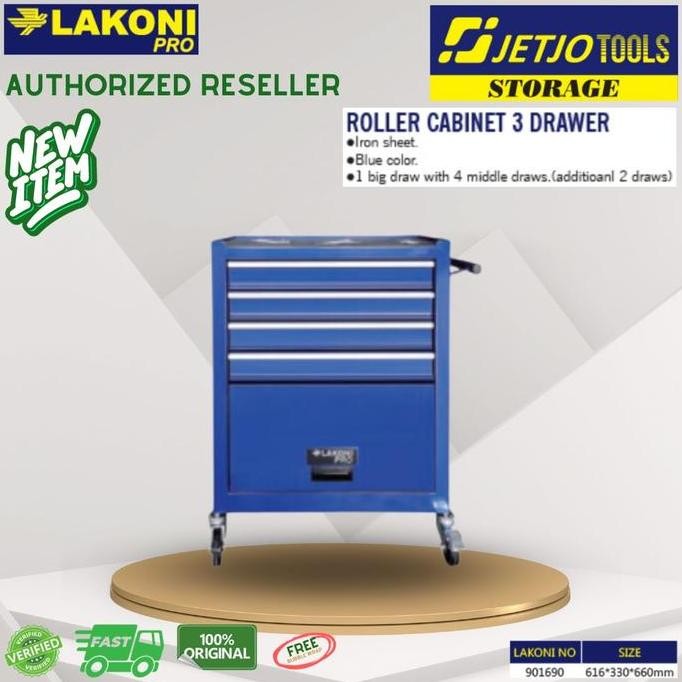 JETJO TOOLS Lakoni Pro Roller Cabinet 3 Drawer 616x330x660 901690 KUAT