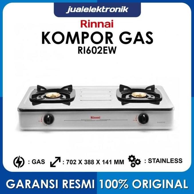 Rinnai Kompor Gas 2 Tungku Ri-602Ew Stainless - Cooker Hob Dapur Rumah Warna Putih