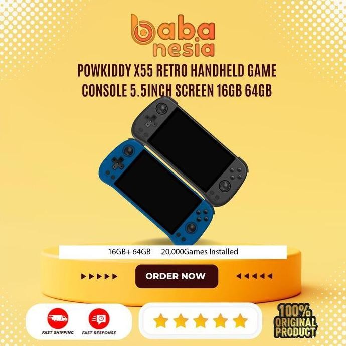 Terlaris Powkiddy X55 Retro Handheld Game Console 5.5Inch Screen 16Gb 64Gb