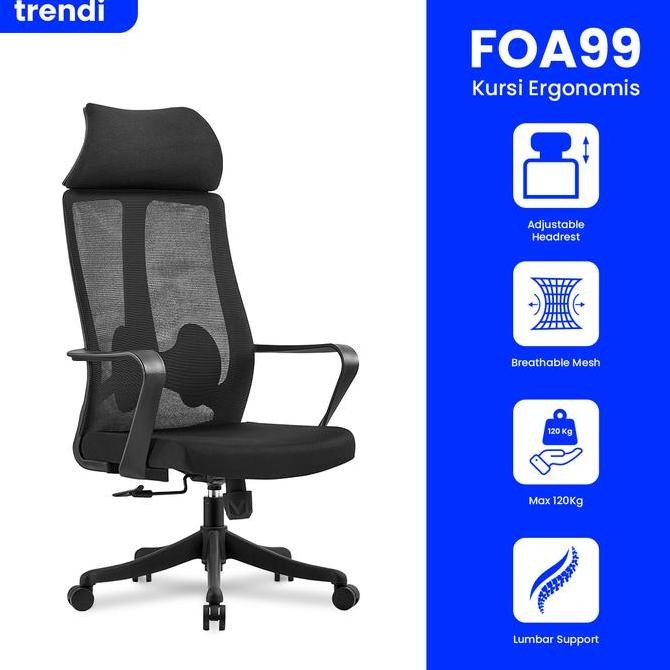 TRENDI Kursi Kantor Kerja Ergonomis FOA99 Working Chair - Black