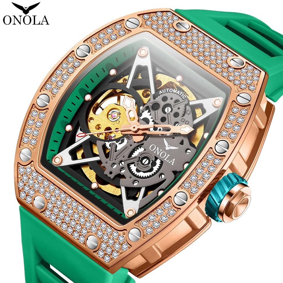 ONOLA Luxury Fashion Watch Hollow Out Fully Automatic Waterproof Men's Mechanical Watch With Diamond