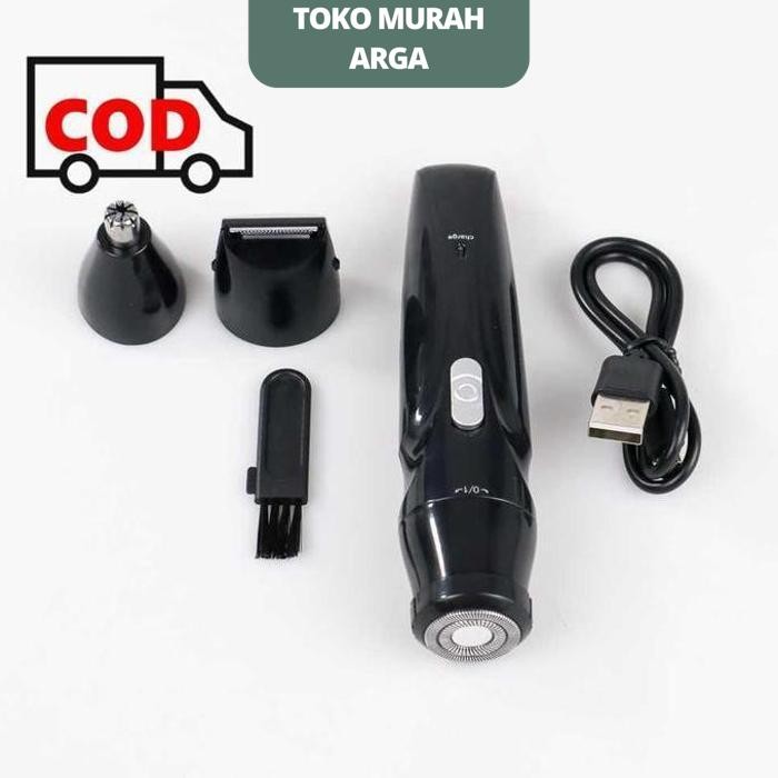 ALAT CUKUR ELEKTRIK 3IN1 PENCABUT PENCUKUR JENGGOT KUMIS RAMBUT BULU HIDUNG RECHARGEABLE BISA DICAS 