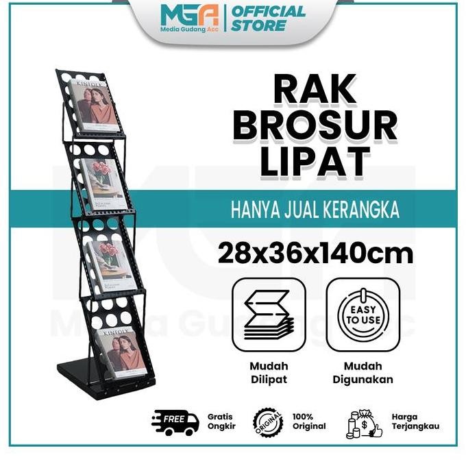 Rak Brosur Lipat 4 Susun / Rak Majalah Display Portable / Rak Pameran Besi Lipat Co