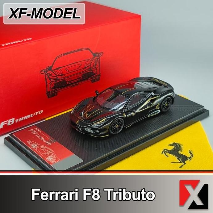 XF MODEL 1:64 Ferrari F8 Tributo Black with Gold Stripe