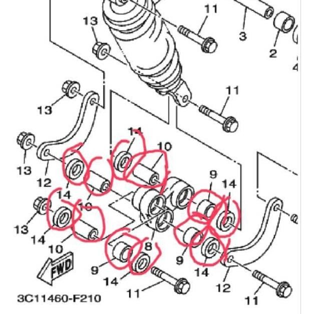 bosh bos bearing laher klaher seal sil relay arm mono shock prolink vixion r15 asli ori 1set xabre v