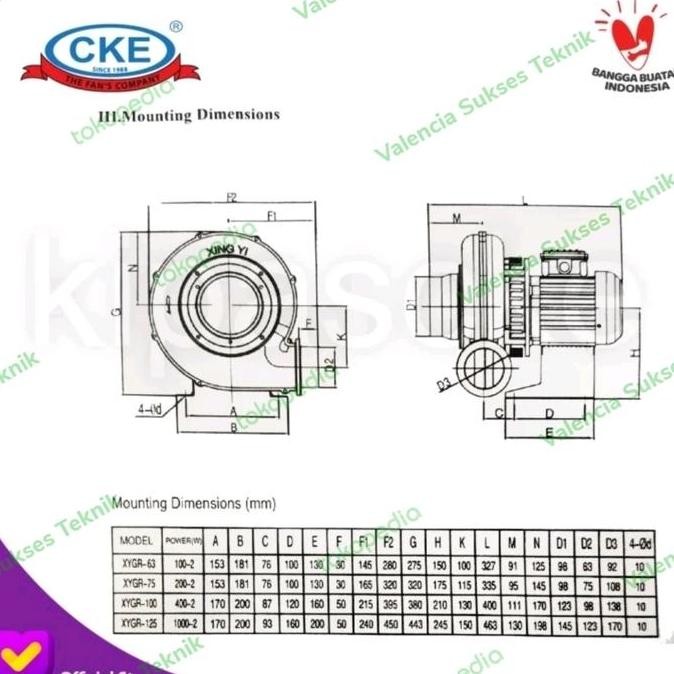 Turbo Centrifugal Fan Blower Keong Hisap Tahan Panas 6.3CM 100W 220v