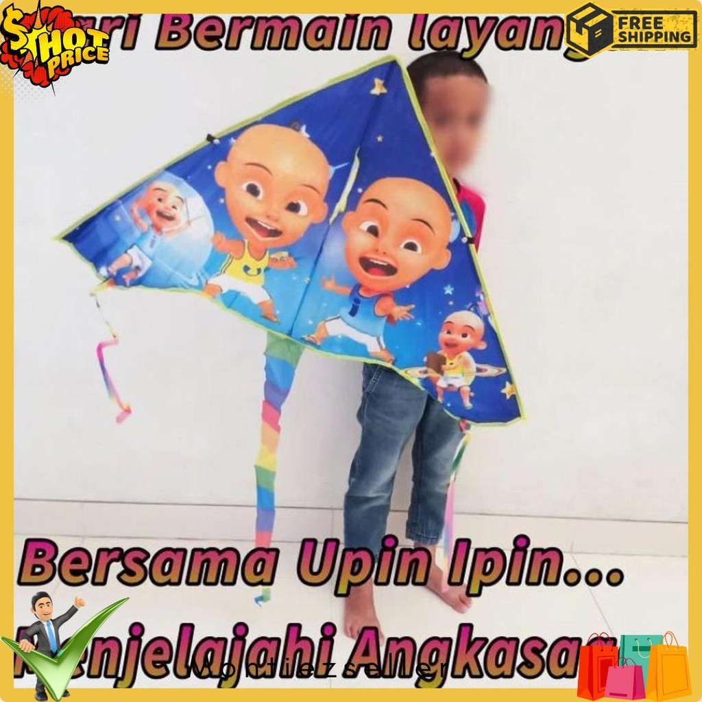 Layangan Parasut Portable Upin Upin Pikachu Doraemon Spongebob (Layangan Hias Pantai) Diskon