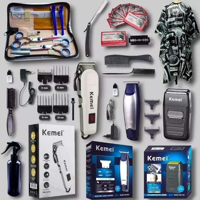 BEBAS ONGKIR - PAKET BARBER PRO ALAT CUKUR LENGKAP ORIGINAL KEMEI /ALAT  BARBERSHOP
