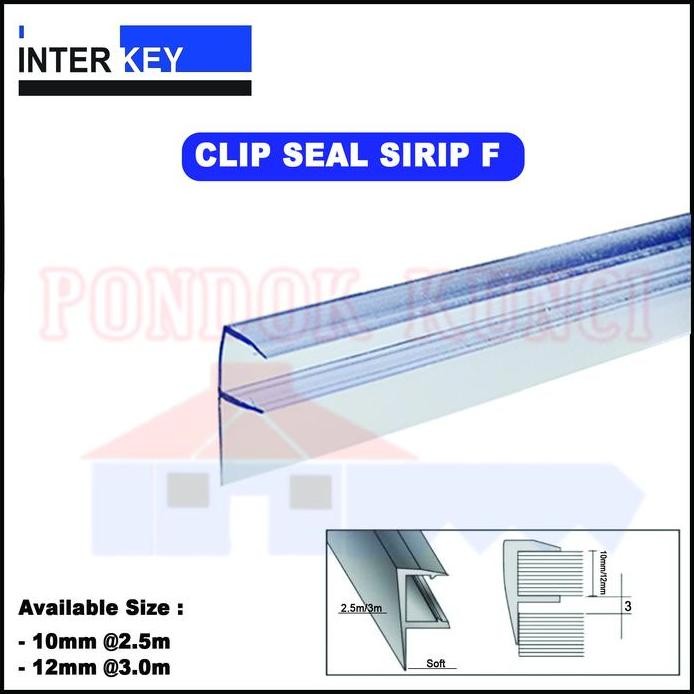 Waterseal Model Sirip F Clip Seal Pintu Kaca 10mm/12mm Klip Seal