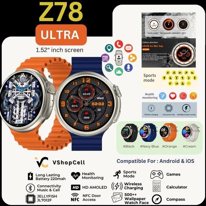 BEBAS ONGKIR - SMARTWATCH Z78 ULTRA AMOLED & NFC Support  Android & iOS