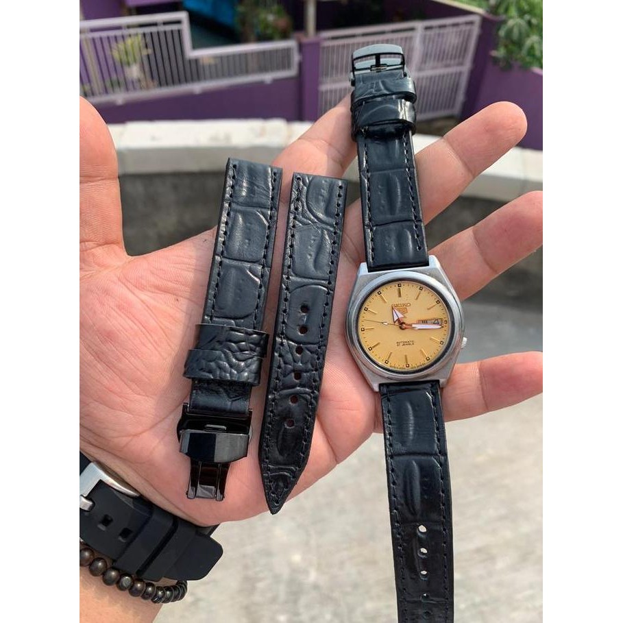 baru STRAP TALI JAM TANGAN KULIT ASLI HANDMADE 19MM BUTTERFLY UNTUK SEIKO 5