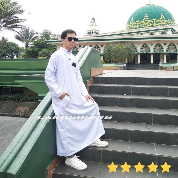 baru  Jubah Putih Pria Dewasa Baju Muslim Koko Sholat Jubah Gamis Lengan Panjang Jumbo Murah Hitam
