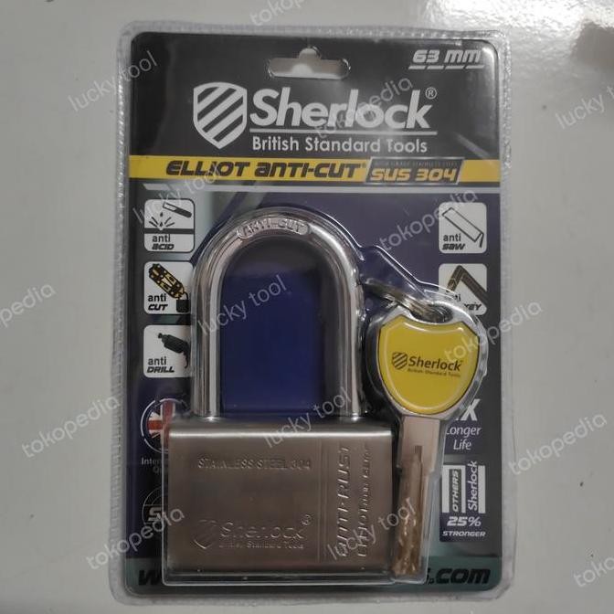Gembok Sherlock Elliot Perisai Baja Ukuran 63 Mm Panjang Silver