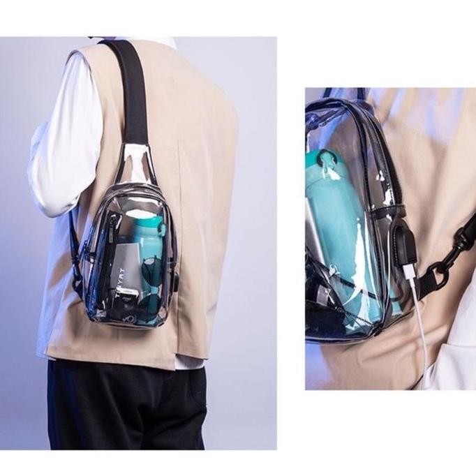 baru [ Tas Konser ] Selempang - Waist Bag / Sling Bag Wanita Transparan PVC Plastik (Anti Air) Muat 