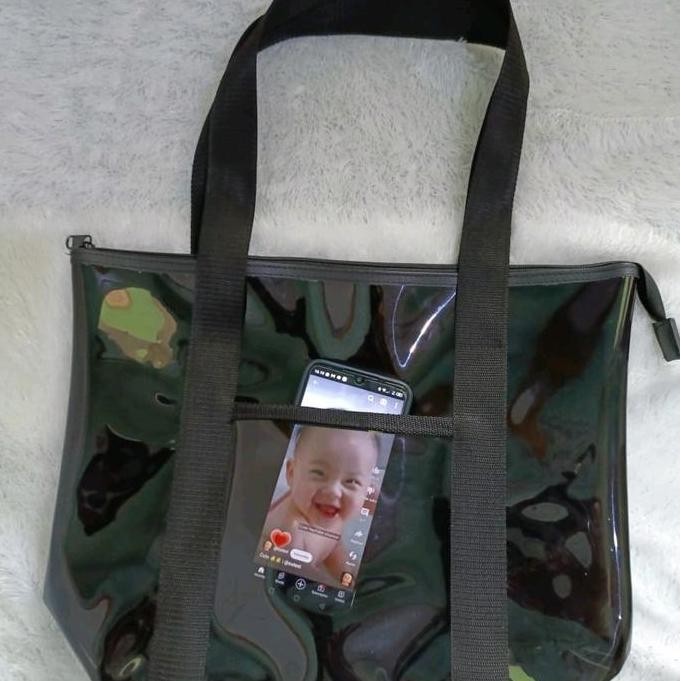 baru tas jinjing transparan mika tebal hitam warna Hitam Totebag Wanita