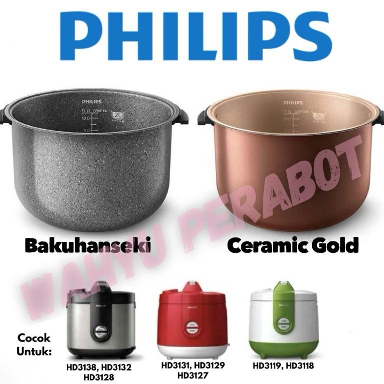 NEW PHILIPS HD3110/33 Inner Pot 2L Bakuhanseki dan Ceramic Gold Panci for HD3132/ HD3129/ HD3119 / H