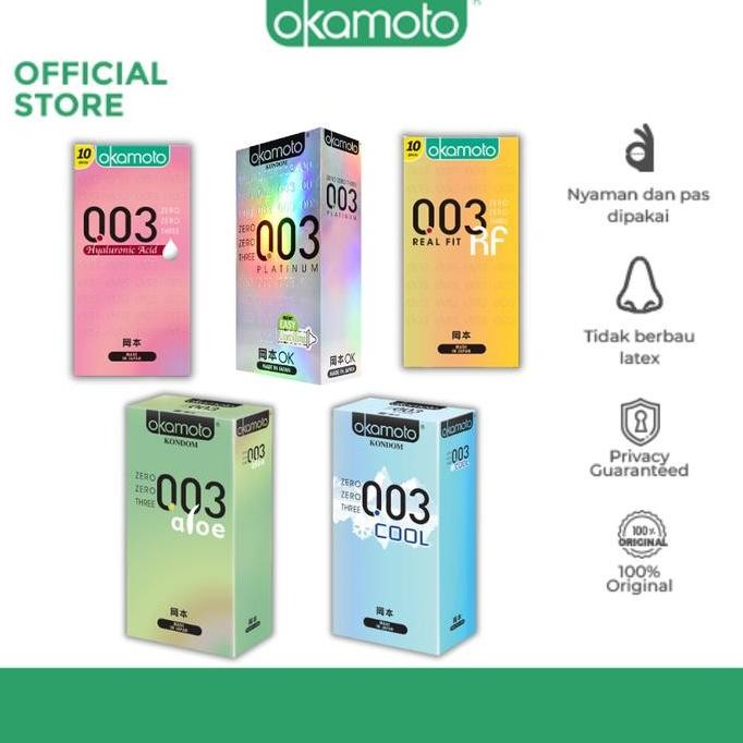Kondom Tipis Jepang Okamoto 003 10 Pcs Platinum / Real Fit / Aloe / Hyaluronic
