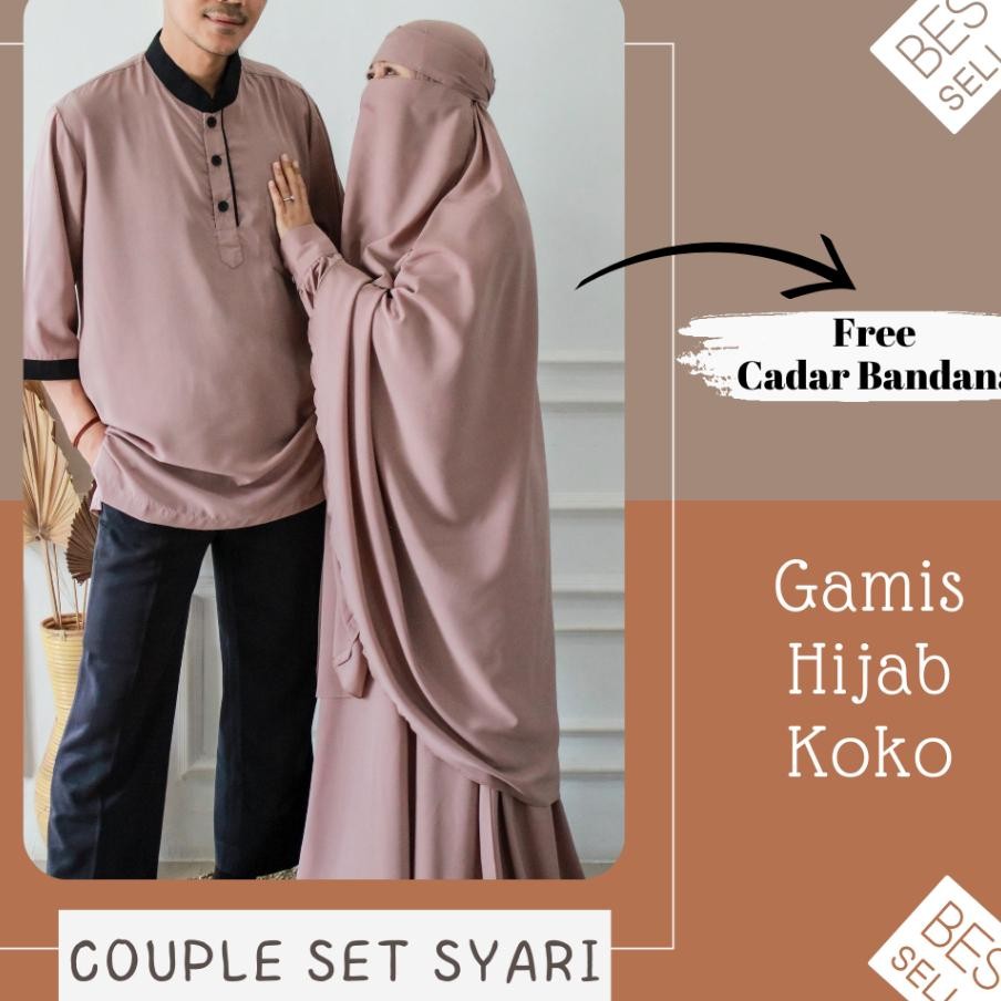 Couple Set Gamis Sunnah Syari Wolfis Free Cadar Ban Hijab Selutut