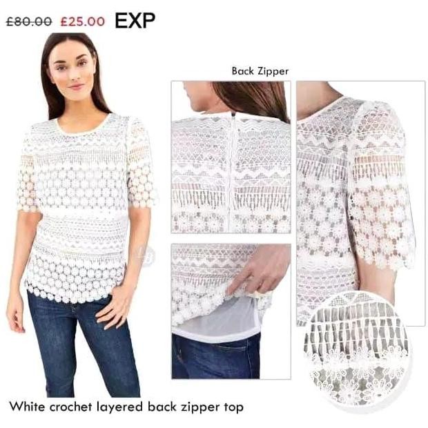 BLOUSE EXPRESS BAJU WANITA WHITE BRUKAT LACE RENDA ATASAN (H&M MANGO PJ