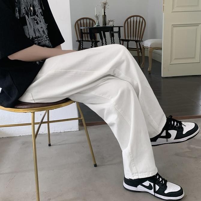 Celana Jeans Pria celana baggy pria Celana Panjang Putih Pria Korean Loose Pants Baggy Pants Boyfrie