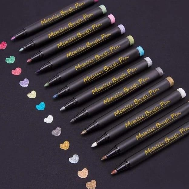 

[Cas] Aiye Spidol Metallic Highlighter Brush 1 Set 10 Colors | Marker Pens Diy Drawing Fine Tip Kertas Scrapbook Paper Stationery