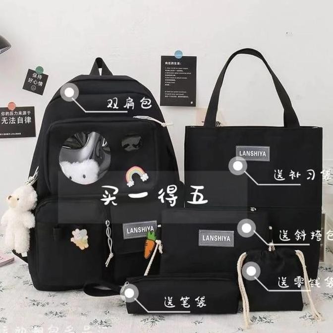 

Miliki Gudang Tas -Ransel Set 5 In 1 Ransel Sekolah Anak Tk Sd Hitam Import