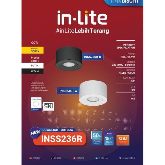 BEBAS ONGKIR - INLITE - LAMPU SPOTLIGHT LED OUTBOW INLITE INSS236R 5WATT / 7WATT / 9WATT / DOWNLIGHT