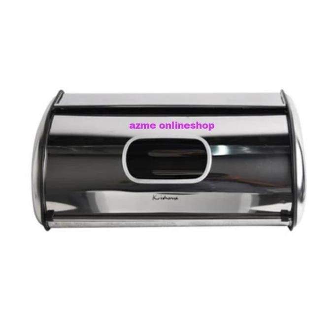 BEBAS ONGKIR - krishome tempat roti & kue stainless steel_bread box rect silver