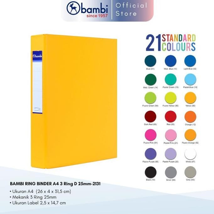 

Terlaris Bambi D-Type 3 Ring Binder A4 - 2131 Kapsitas 25Mm